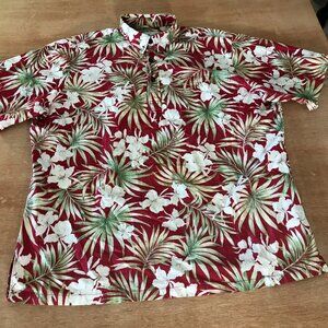 Bishop Street Hawaiian Shirt Men XL Green Floral Button Up Pullover Pocket 16849